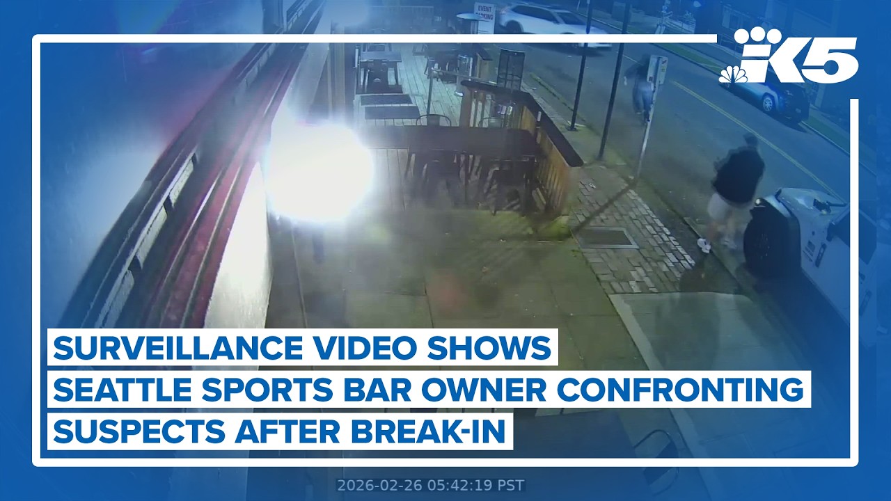 EXCLUSIVE: Surveillance video shows Seattle sports bar owner confronting suspects after break-in