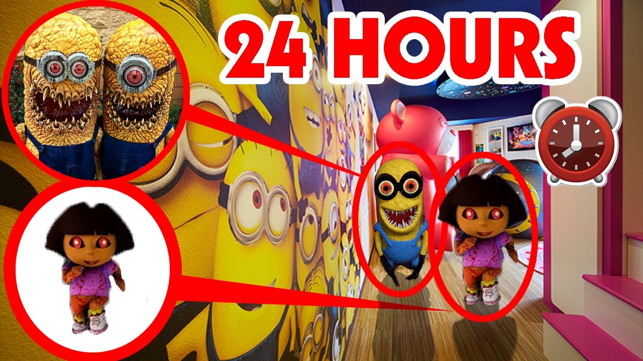 (PART1) 24 HOUR OVERNIGHT IN UNIVERSAL STUDIOS | IF YOU SEE DORA.EXE AND MINIONS THE RISE OF GRU RUN