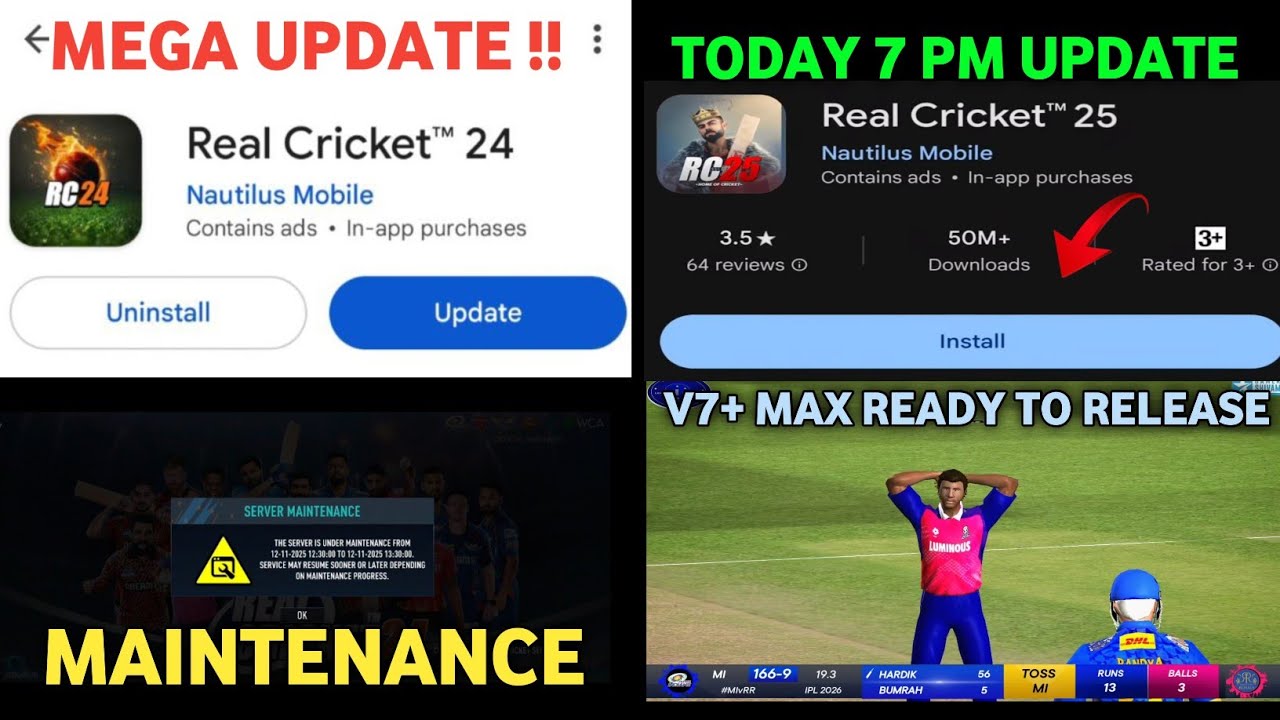 Real Cricket 24 Game In Maintenance! Rc 25 V7+ Max Update Today Release  Full Details!