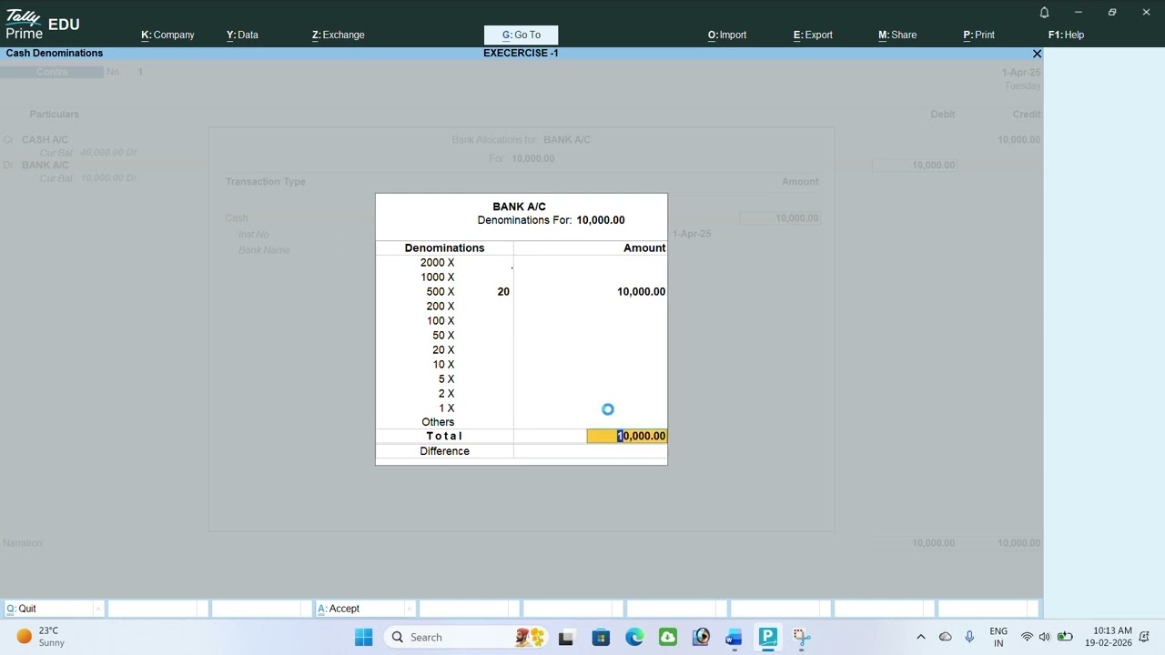 EXCERCISE 1 ALL TRANSACTIONS RECORD IN COMPANY ON TALLY PRIME