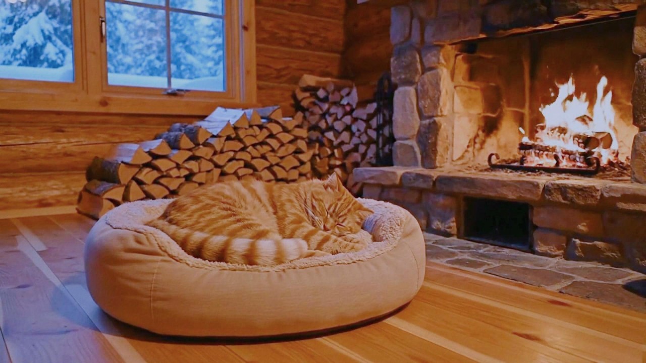🐱 99% of People Fall Asleep Watching This Orange Cat by Fireplace 🔥 Try to Stay Awake