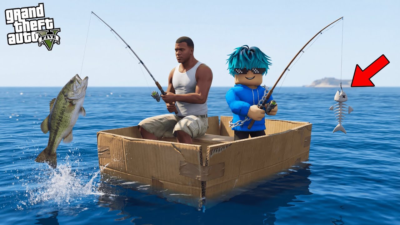 GTA 5: Franklin and Chan Try a Crazy Ocean Fishing Challenge Using a Cardboard Boat in Gta 5 (MODS)