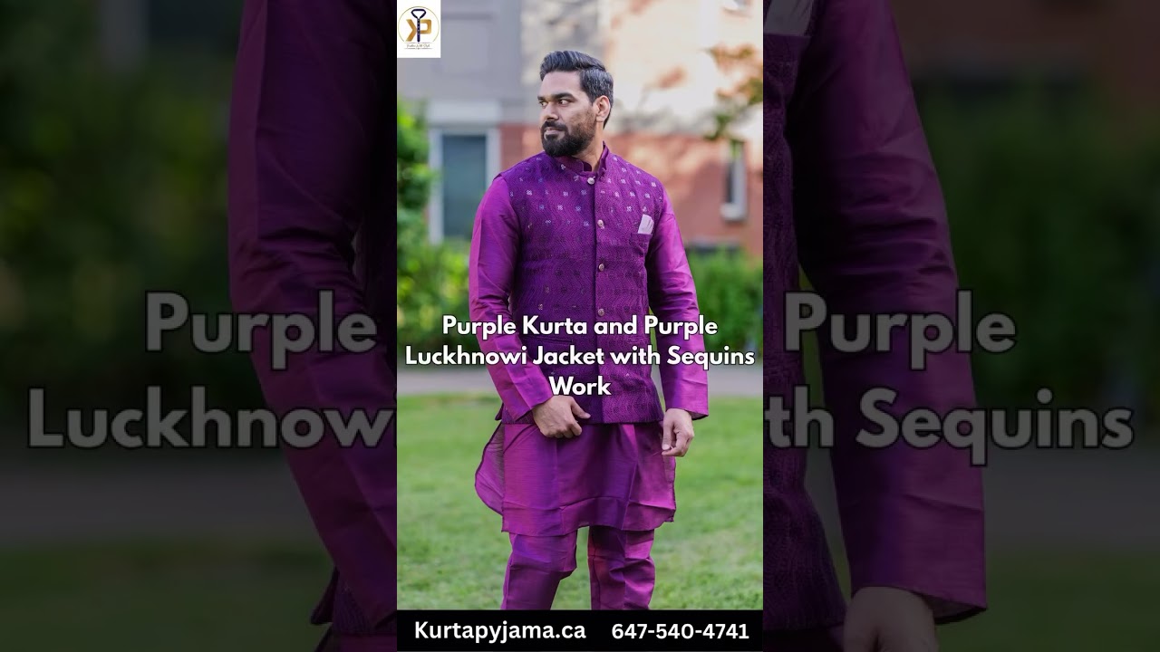 Purple Kurta Pyjama paired with a Purple Lucknowi Sequin Work Jacket | #kurtapyjama  #canada  #usa