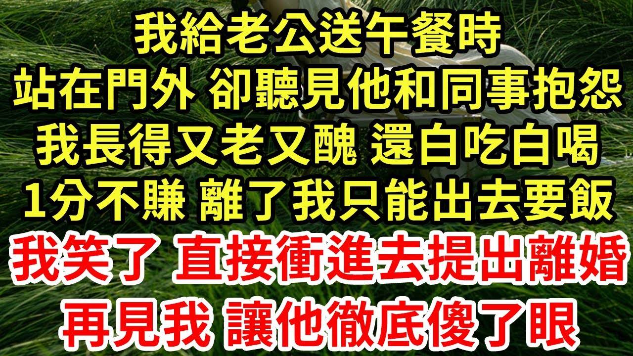 我給老公送午餐時，站在門外 卻聽見他和同事抱怨，我長得又老又醜 還白吃白喝，1分不賺 離了我只能出去要飯，我笑了 直接衝進去提出離婚，再見我 讓他徹底傻了眼#為人處世#養老#中年#情感故事