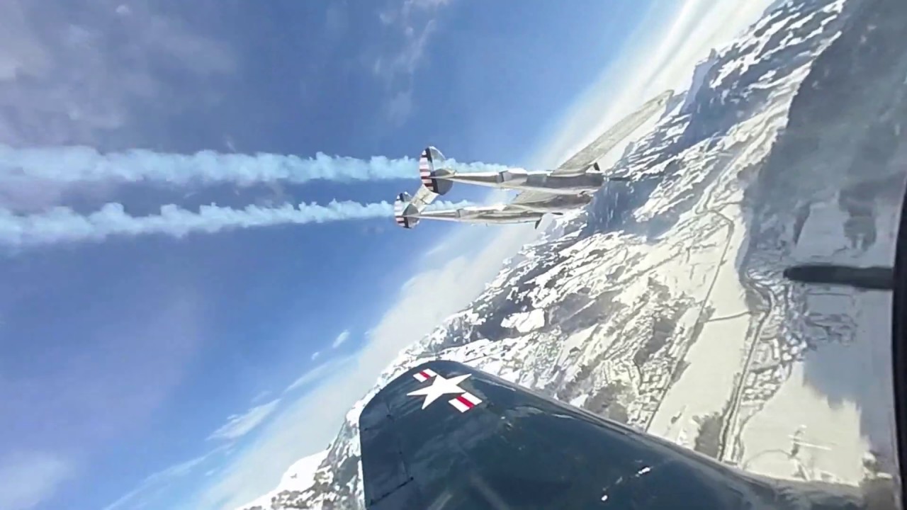 P-38 Lightning & Corsair display over KITZBUHEL . 27Jan2019