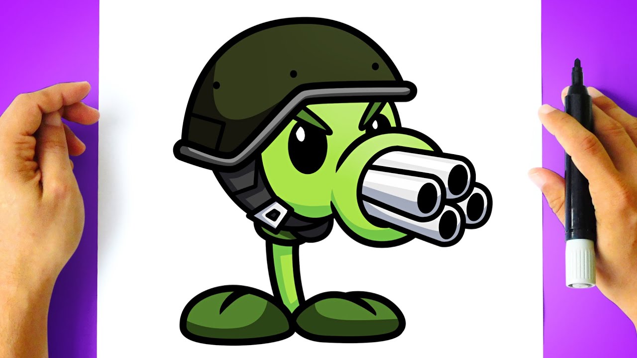 Como DESENHAR o DISPARERVILHA FNF - Como DIBUJAR a GUISANTRALLADORA FNF - Plants vs Zombies