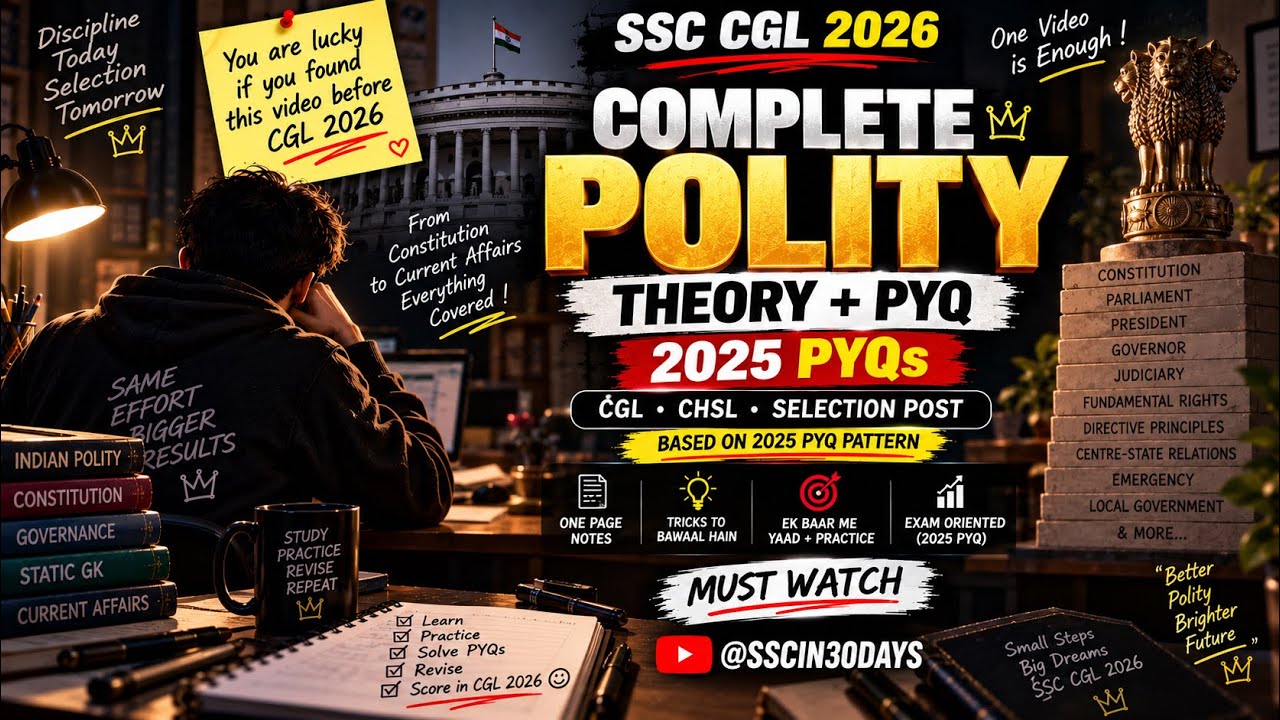 COMPLETE INDIAN POLITY 🔥 | Theory + 2025 PYQs | SSC CGL 2026 | One Shot