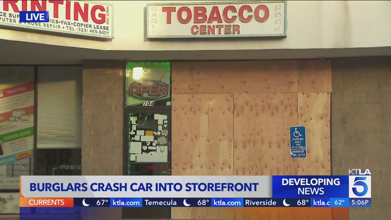 Burglars crash car into storefront of smoke shop