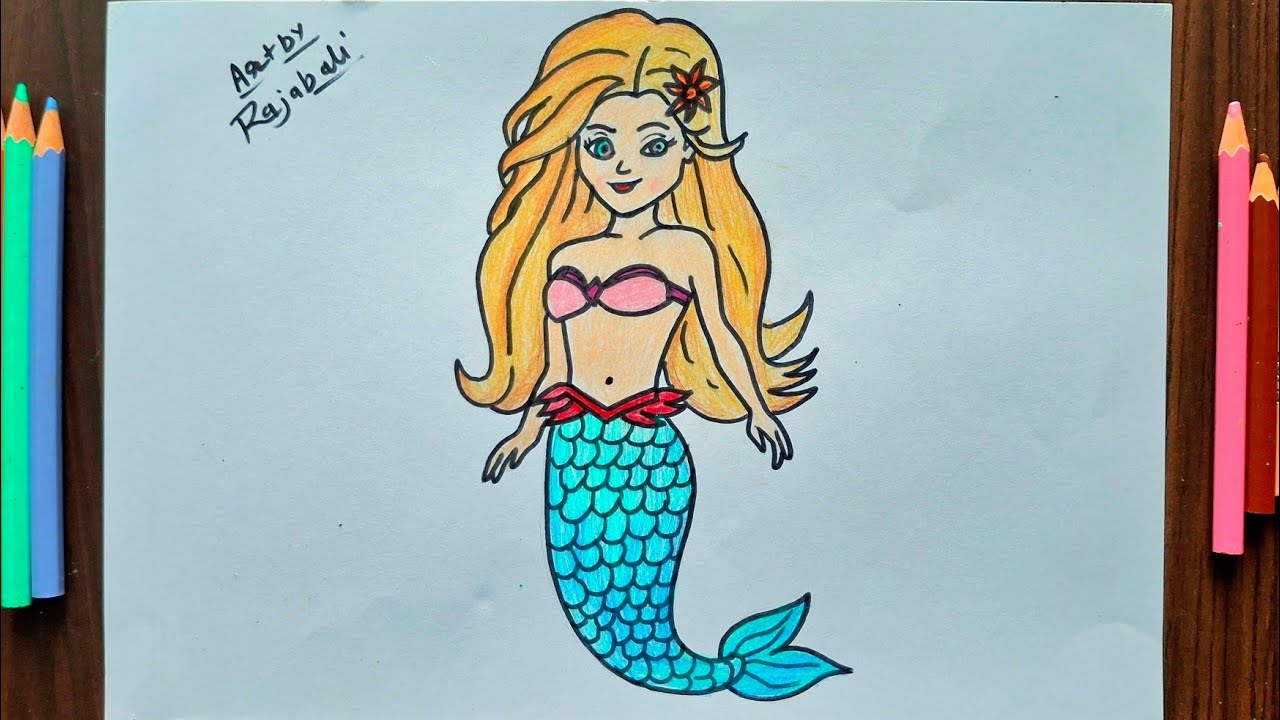 जलपरी का आसान चित्र||Mermaid drawing for kids 