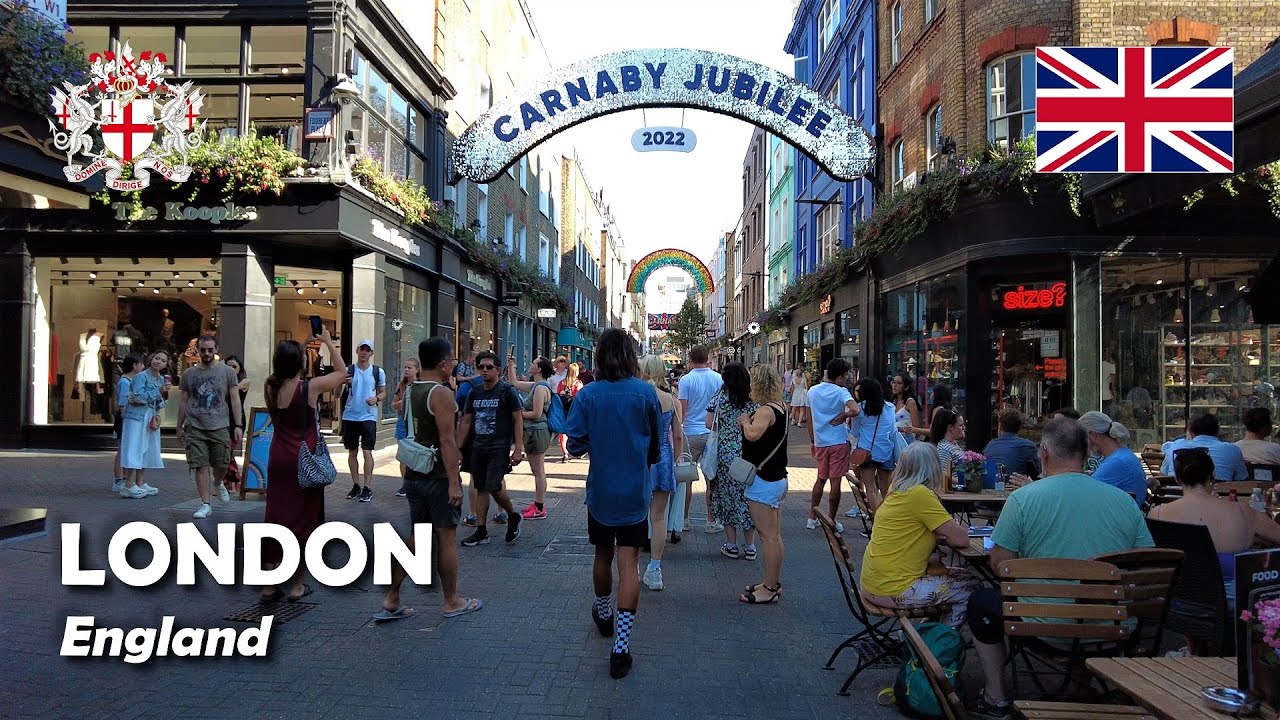 London, England. A walk in Soho: Argyll Street and Carnaby Street. 4K
