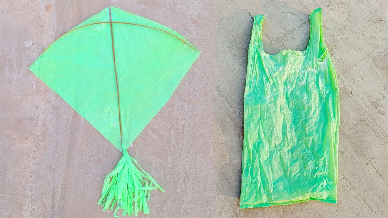 Green plastic bag kite making video making colour at home