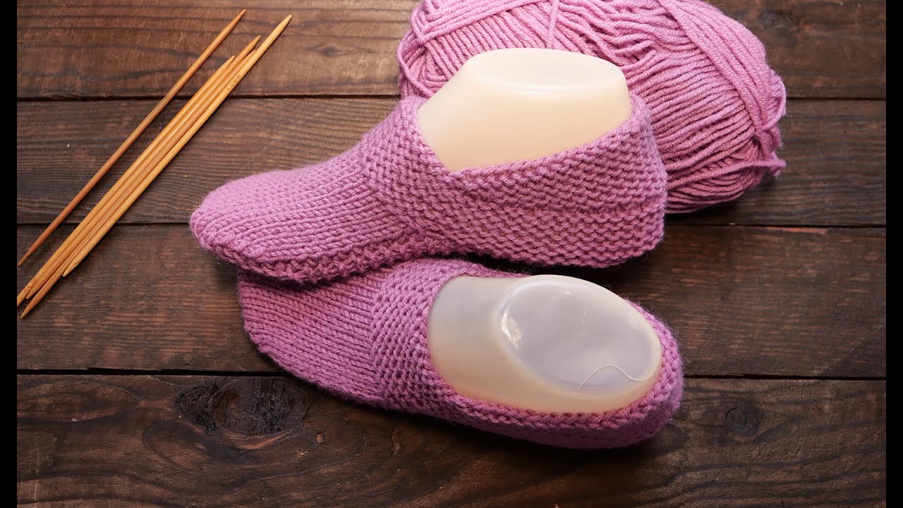 Бесшовные следки с высокой пяткой спицами 🎀 Seamless Knitted Slippers