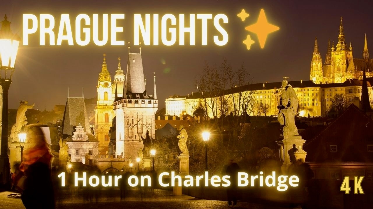 Relaxing Prague Night View 🌙 | Charles Bridge Crowd & Prague Castle | 1 Hour City Ambience 4K