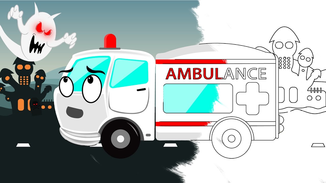 ambulance | coloring book | halloween scary video for kids & preschoolers