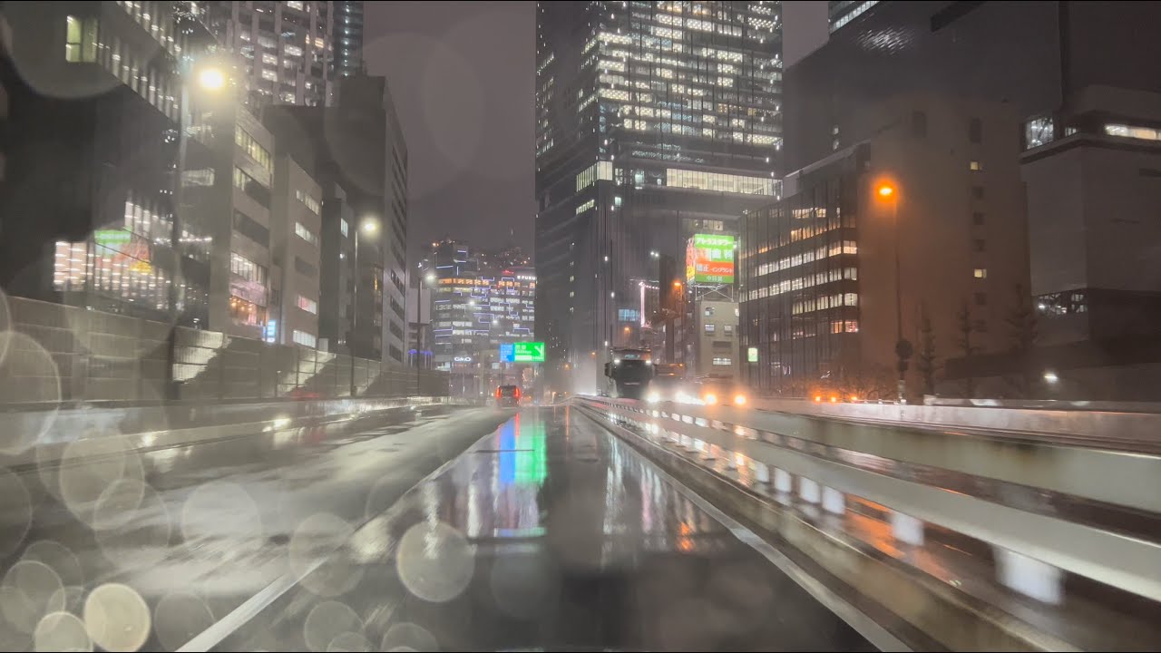 [ Driving Japan ] Tokyo City Highway Rainy. Relax sleep while watching the rain illuminations.　首都高　雨