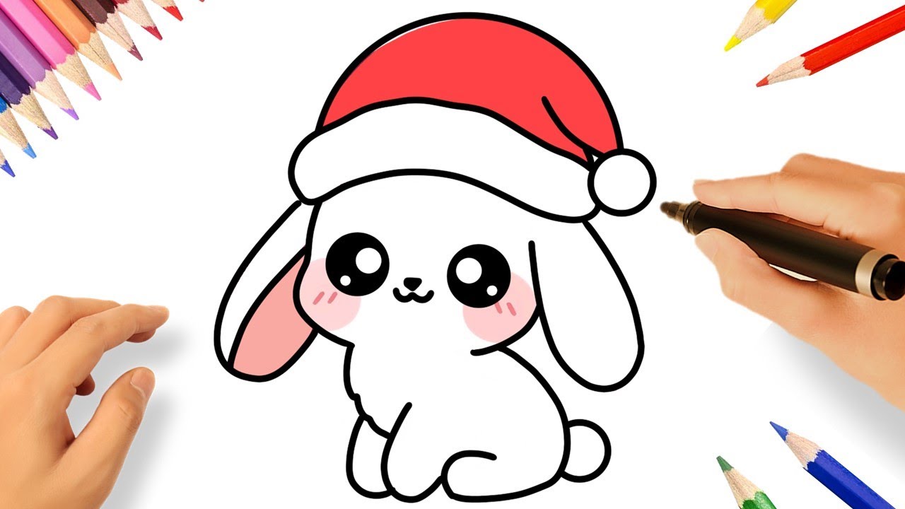 CÓMO DIBUJAR UN CONEJITO DE NAVIDAD KAWAII FACIL 🐇🎄❤️