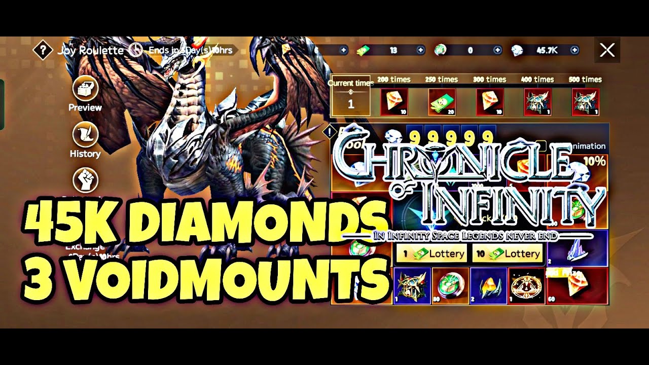 45k Diamonds = 3 Voidmounts + Resources = 5million boost / Pao Sea-94 boost | Chronicle Of Infinity