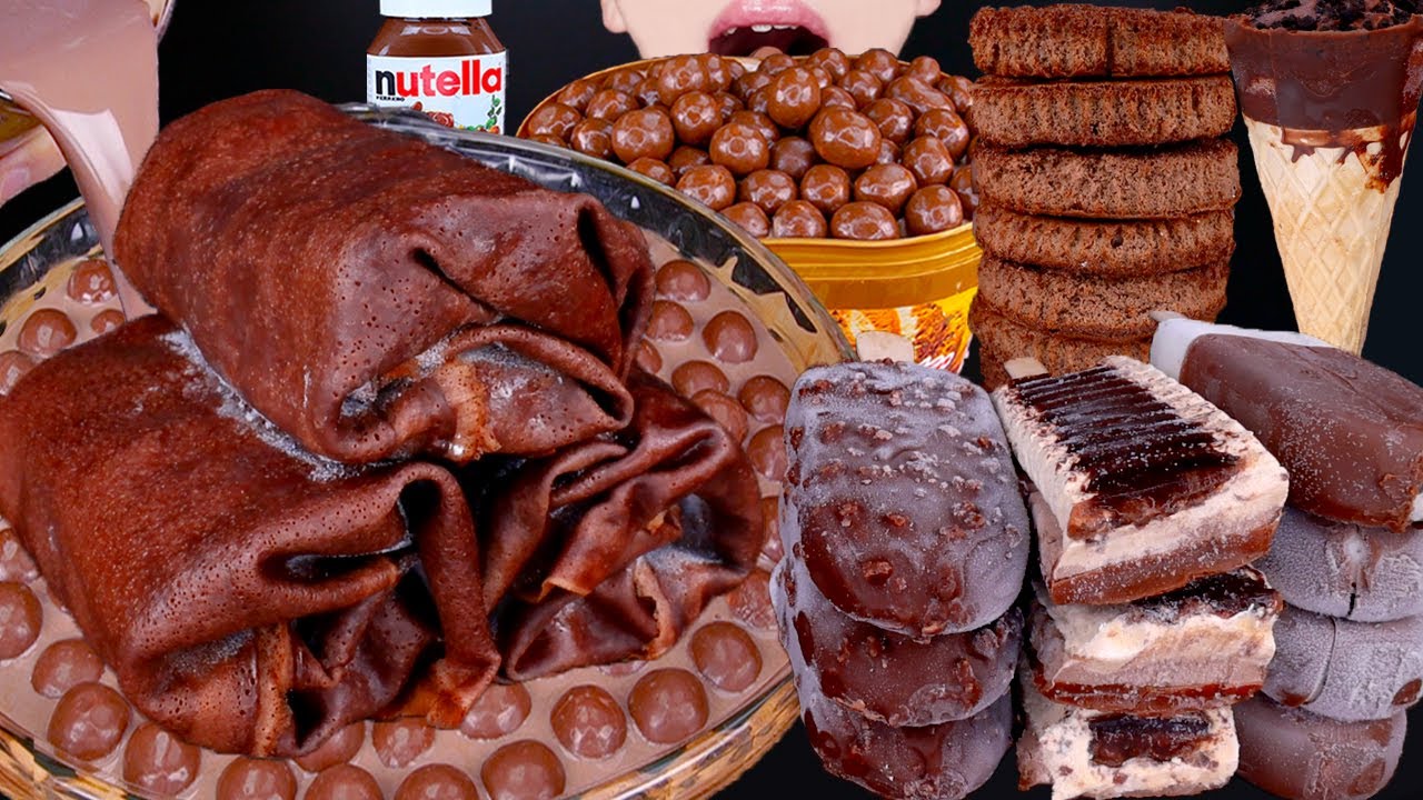 ASMR TOWEL CHOCOLATE CAKE MALTESERS ICE CREAM NUTELLA DESSERT MUKBANG수건케이크 먹방チョコレート 咀嚼音EATING SOUNDS