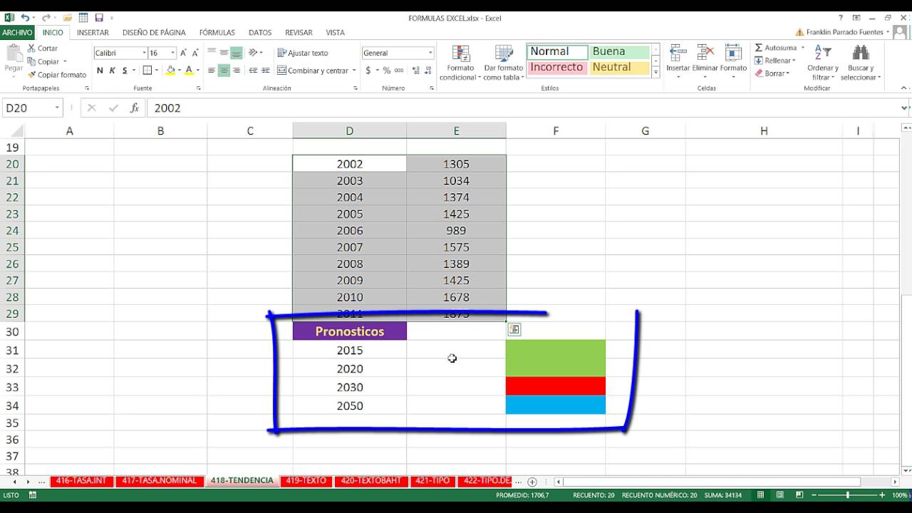 Funci&oacute;n TENDENCIA Excel 2013: 418 de 448 HD
