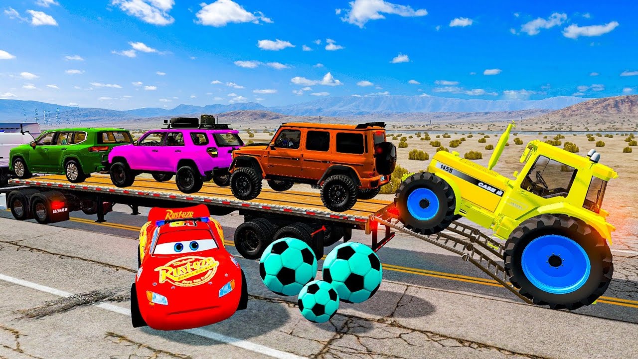 Flatbed Truck McQueen | Transportation with Truck - Pothole vs Car #15  BeamNG Drive