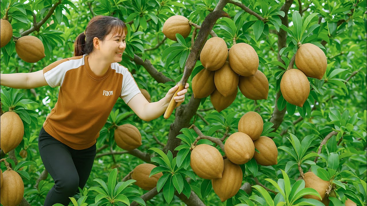Harvesting Sapodilla Charcoal - This fruit makes your mouth black and helps to eliminate worms