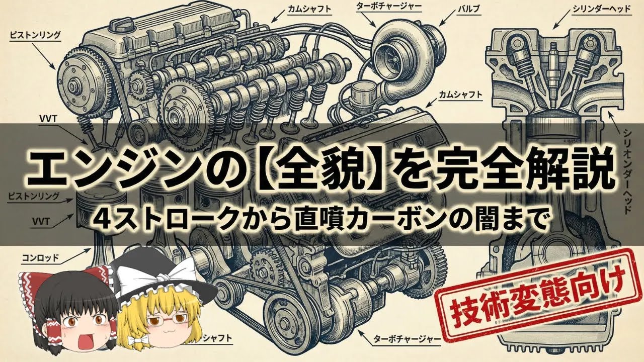 【永久保存版】自動車エンジンの基礎から最新技術まで！4ストローク・アルミブロック・熱効率の仕組みを完全網羅【ゆっくり解説】【車の技術】