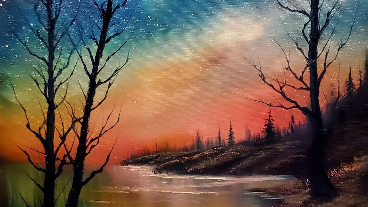 Sunset Lake Oil Painting - Colorful and fun!