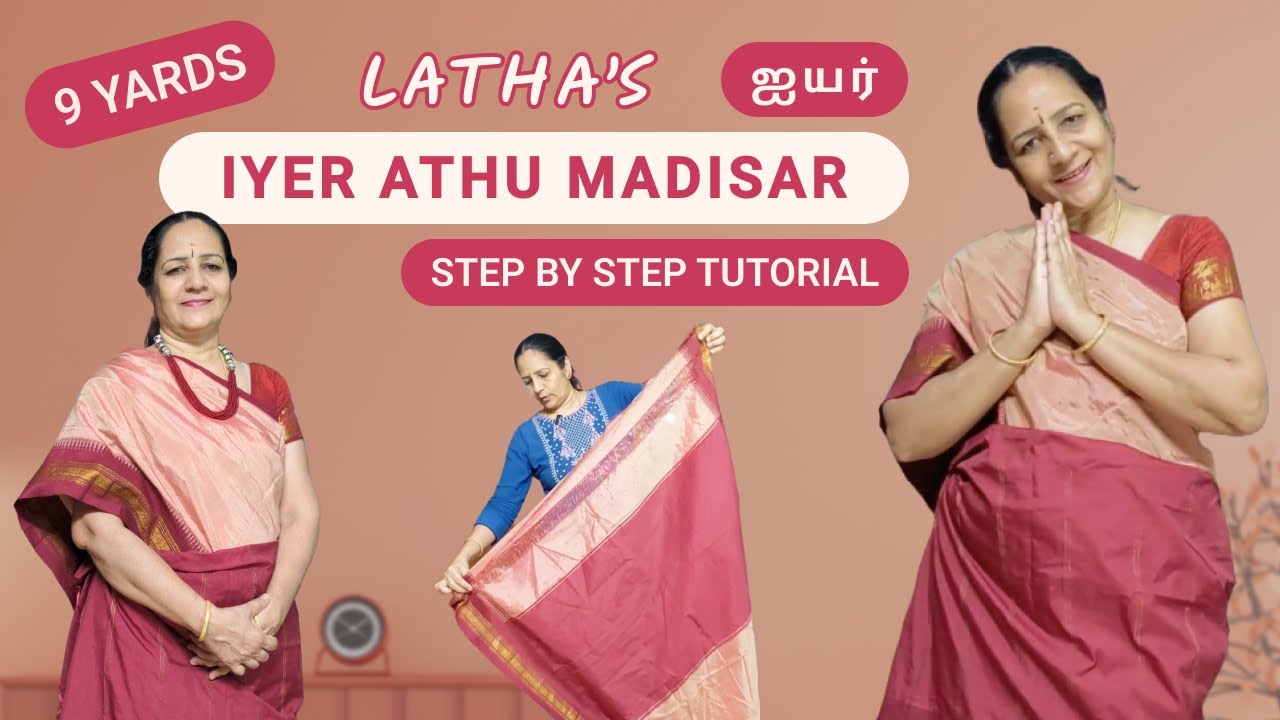 Tamil iyer madisar saree draping/9 yards saree draping/மடிசார் புடவை கட்டும் முறை/How to tie 9 yards