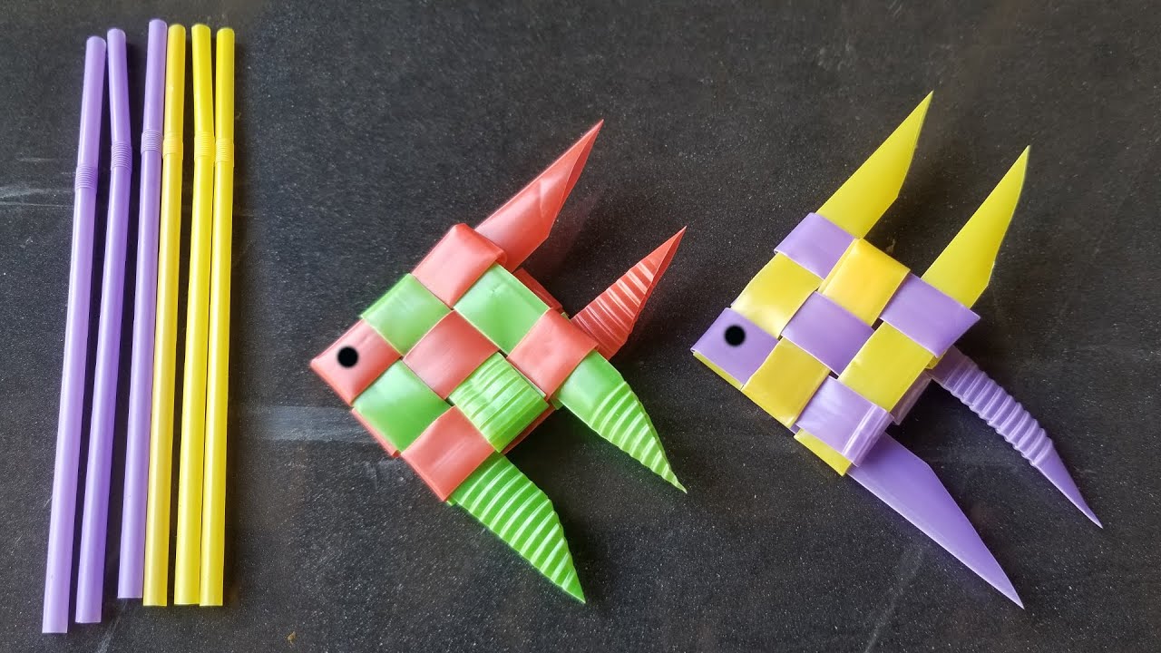 How to fold fish with plastic tubes, Easy To Make Straw Craft, fold straw fish