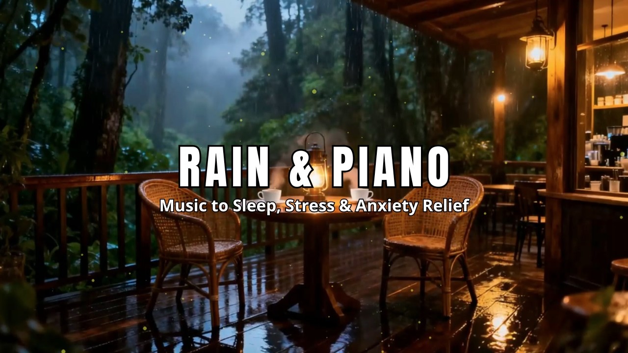 Relaxing Piano and Soft Rain at Elegant Wooden Retreat for Restful Sleep | Midnight Rainfall