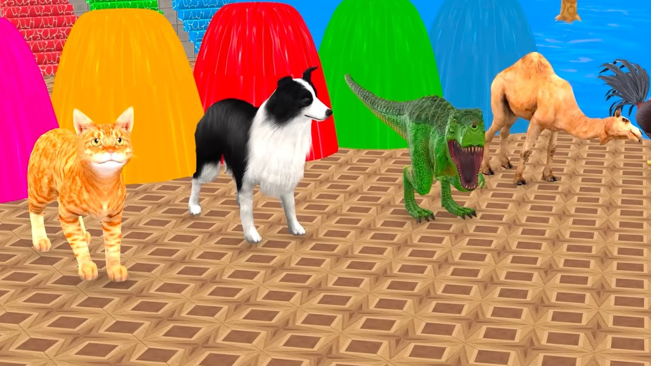 Long Slide Game with Cow Elephant Gorilla Hippopotamus Tiger 3d Animal Game Funny 3d Animals 2025