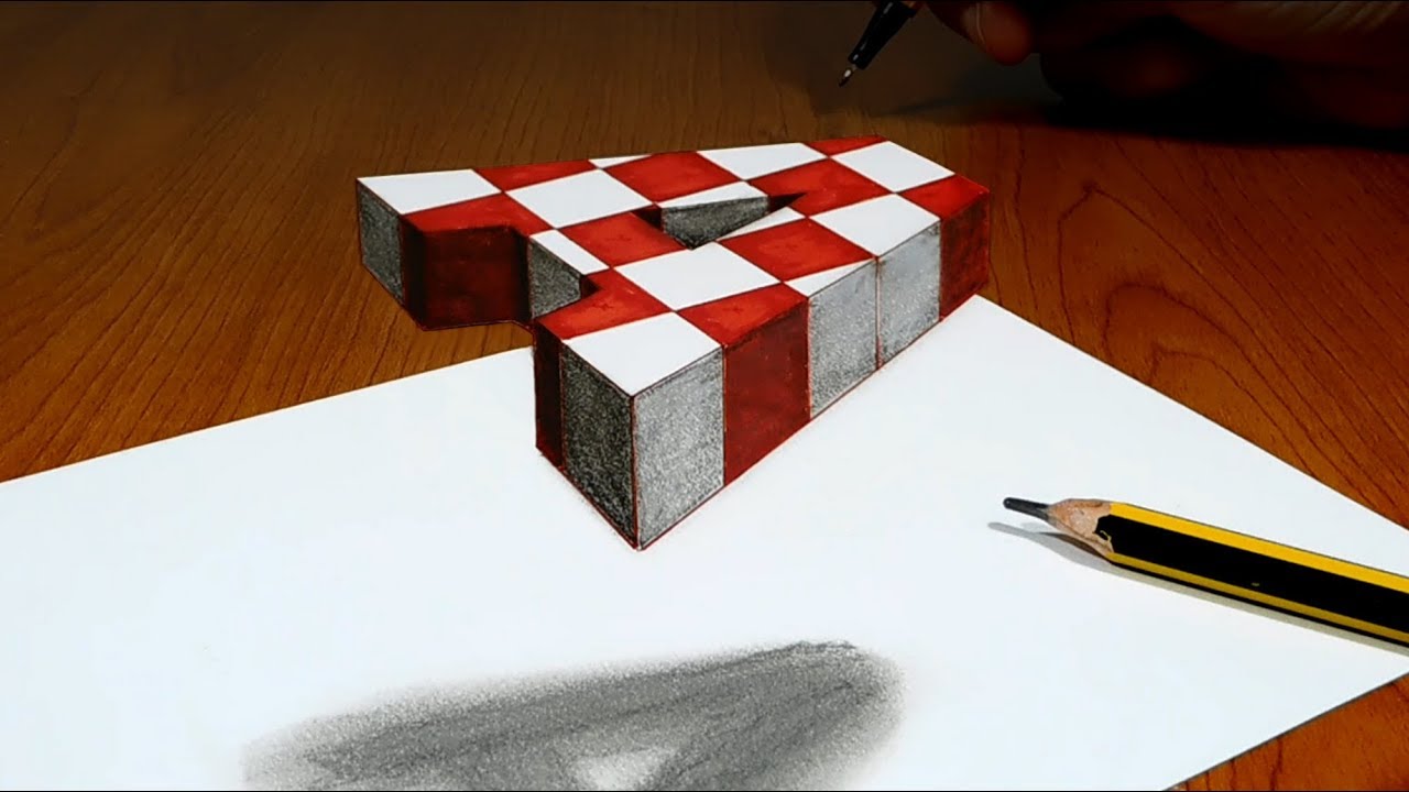 3D Trick Art on Paper, Plaid pattern Floating letter A