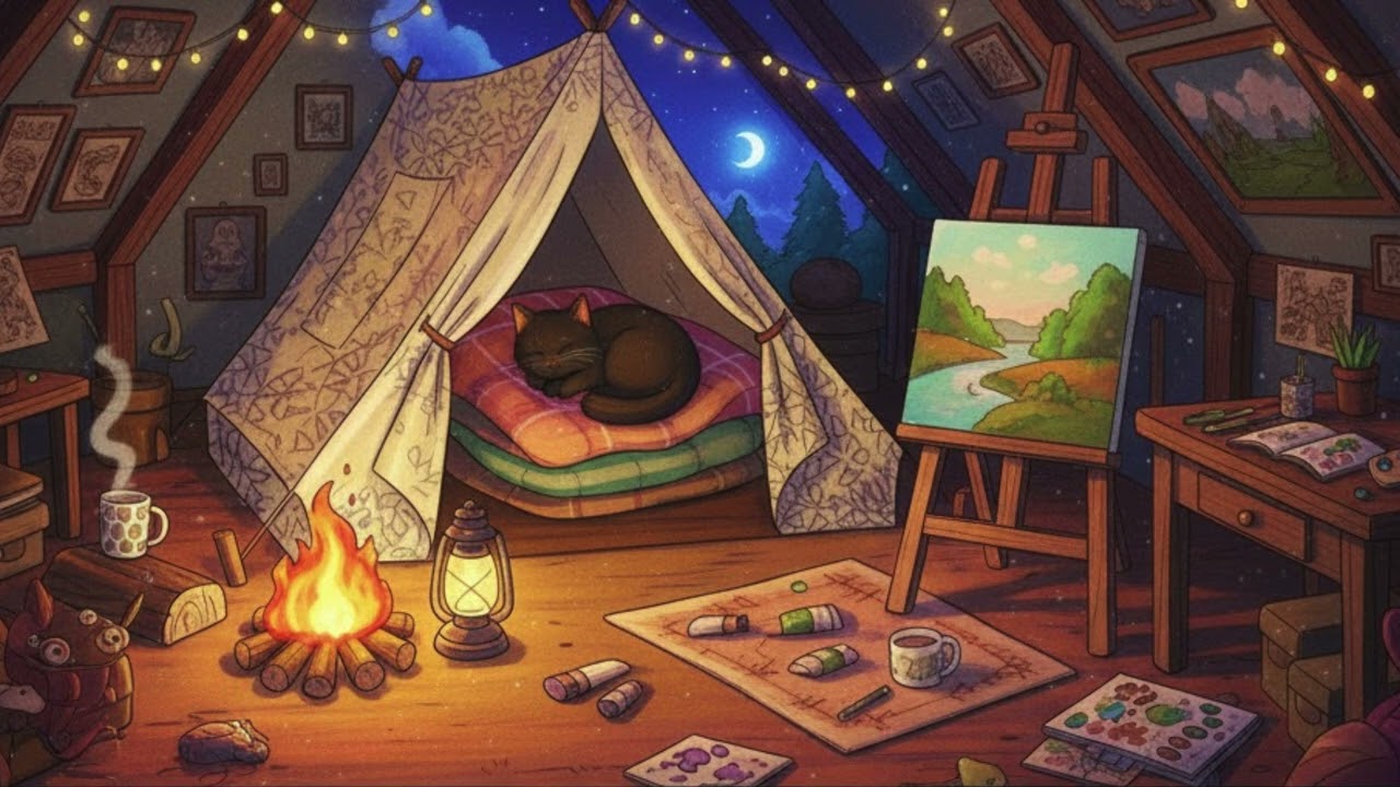 Study in a Cozy Attic Night 🔥 Relaxing Jazz Piano for Deep Focus
