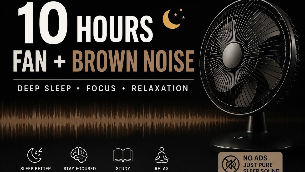 10 Hours Fan Noise + Brown Noise | Black Screen Sleep Sound