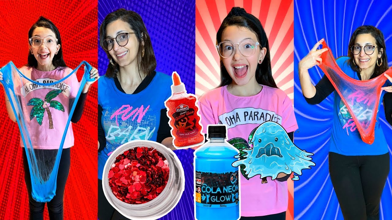 FAZENDO SLIME USANDO SÓ CORES AZUL VS VERMELHA | Luluca
