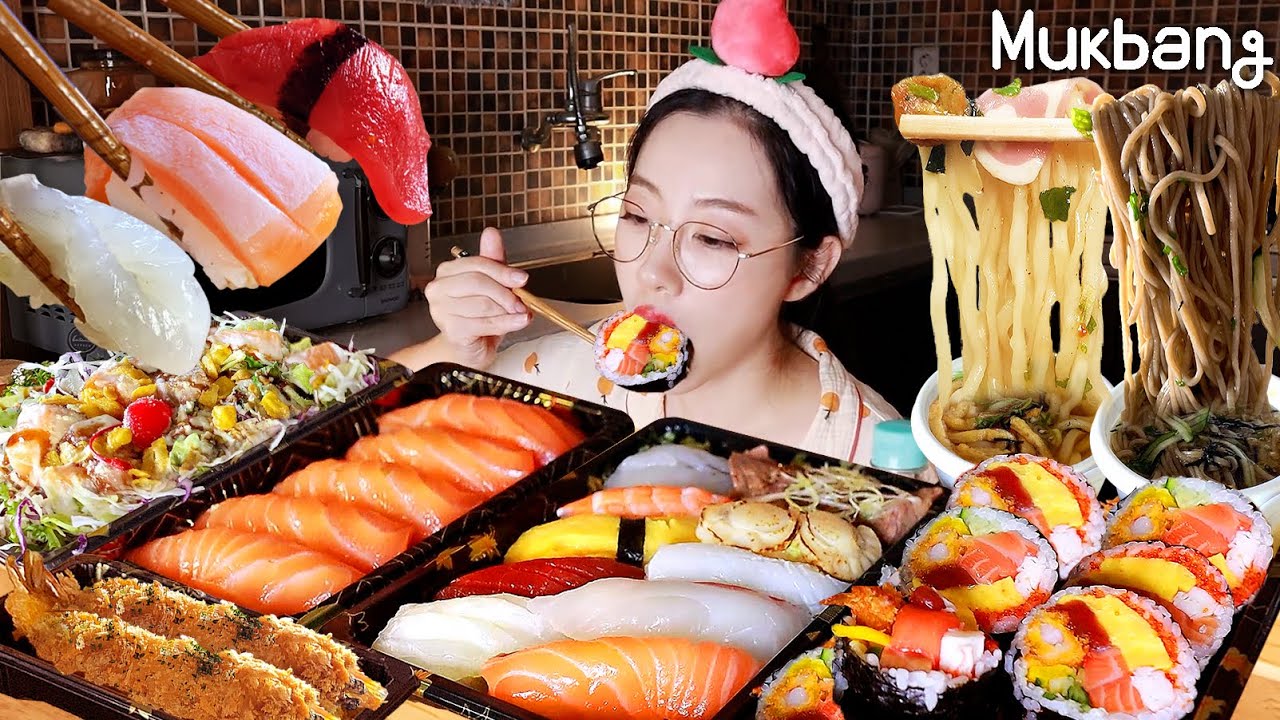 ASMR MUKBANG ✨ Свежий голубой тун Суси🍣 & рыбный сасими Kimbap & 🥗 Salmon salad mukbang