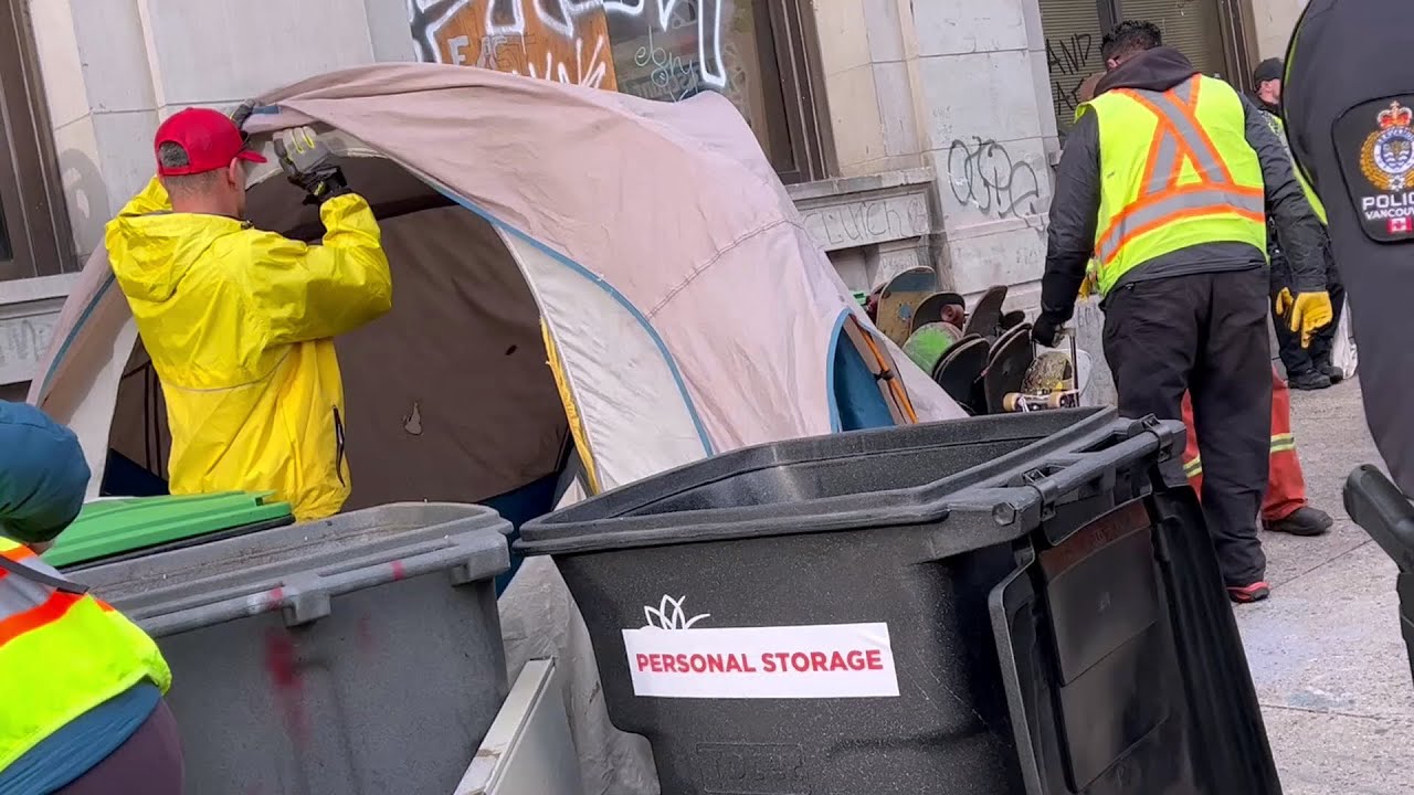 Tent City  Homeless Eviction Close Up  (Hastings St. Eviction Day One))  Where Will The Homeless Go?