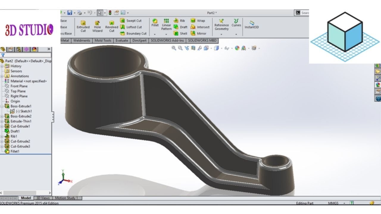 SolidWorks Tutorial # 39 Exercise | Rib | Draft Command in Solidworks | Solidworks Tutorial