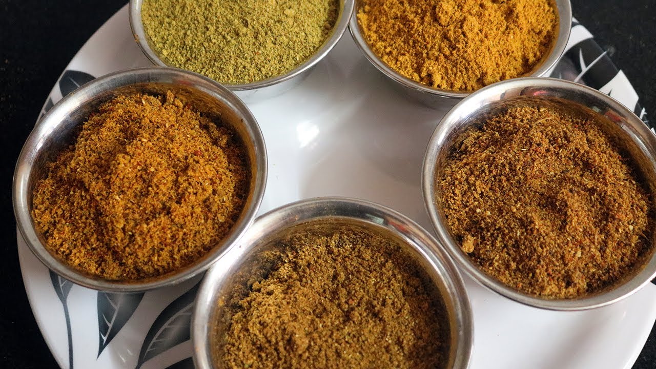 5 பொடி வகைகள் | Podi Recipes in Tamil | Sambar Podi | Rasam Podi | Kuzhambu Podi