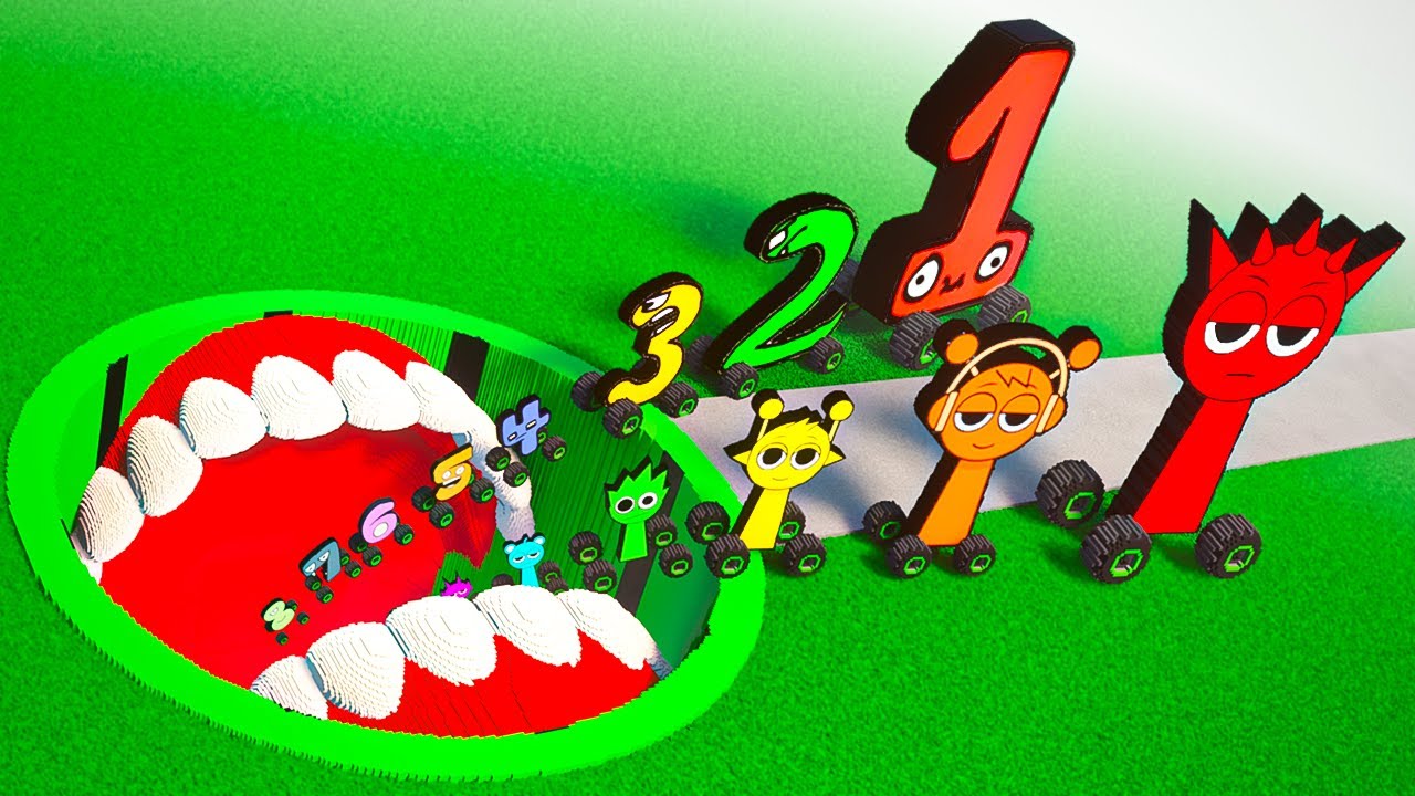 Big & Small INCREDIBOX Sprunki & Number Lore CARS VS BIG  MOUTH VS Obstacle Course | TEARDOWN