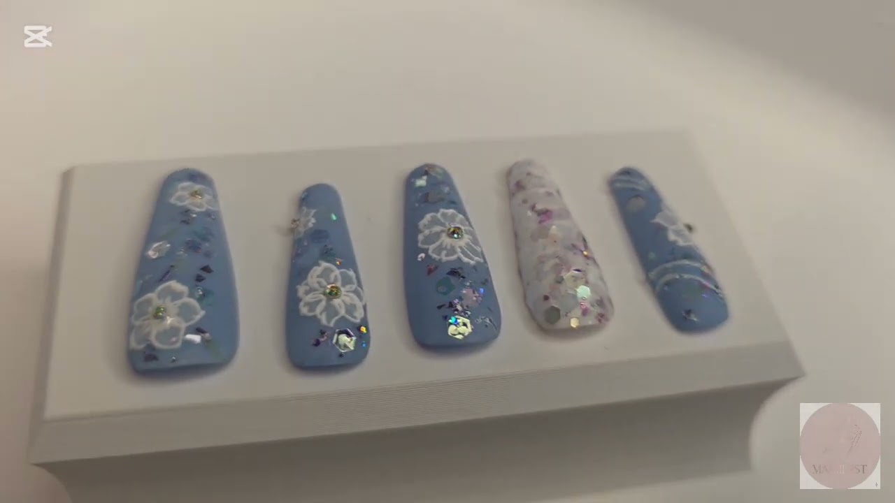 Blue Floral Nails