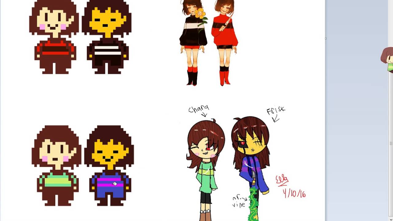 Undertale,Underfell,Underswap chara and frisk pixel paint