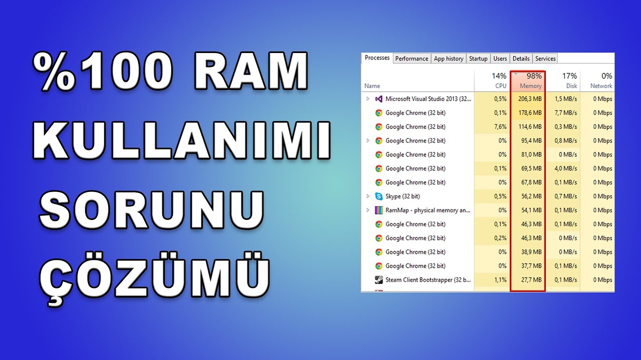 Ram %100 Çalışıyor Sorunu Çözümü | Windows 10 Ram Kullanımı Azaltma