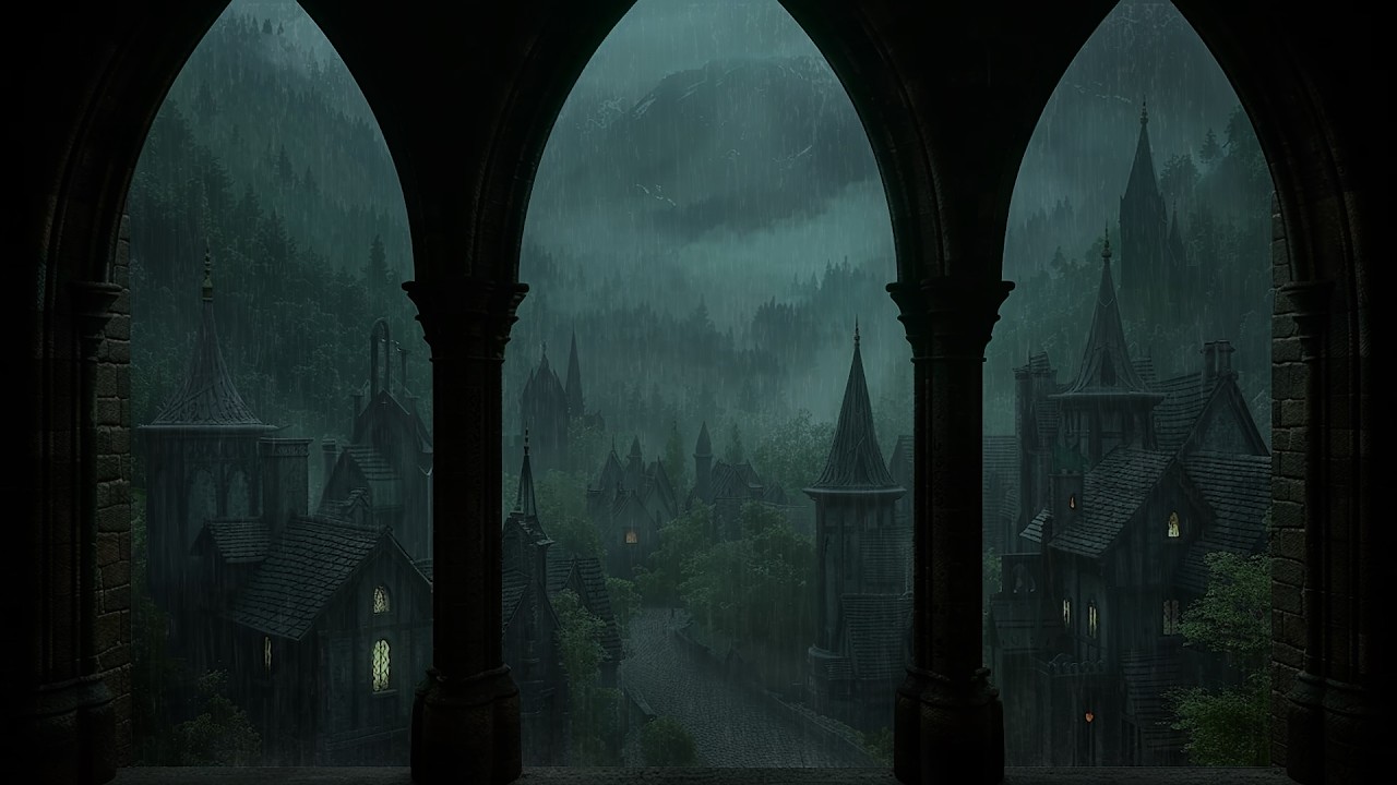Window View Rainy Medieval Castle &ndash; Insomnia, Sleep Aid, Study, Meditation