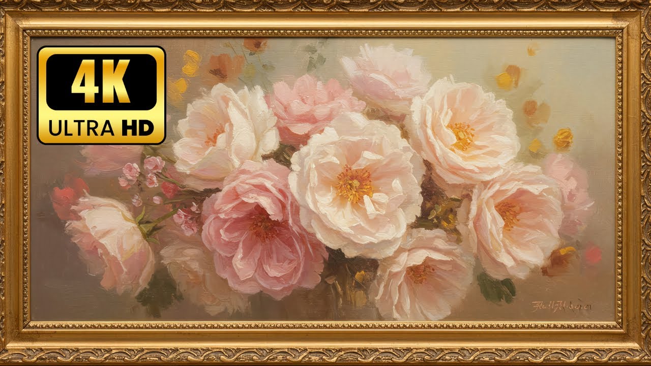 WATCH These Dreamy PINK ROSES Bloom in Stunning 4K | Gold Frame TV ART | Screensaver for TV