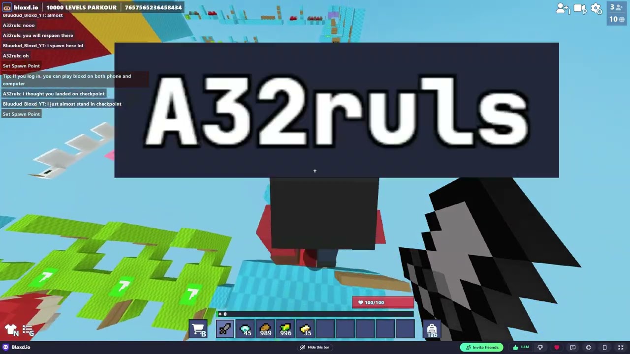 How to reach Level 1 at 100 in 10000 Levels Parkour! Bloxd.io Tutorial