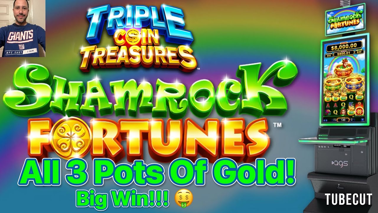 I get all 3 Pots of Gold on Triple Coin Treasures Shamrock Fortunes for a Big Win! 🍀