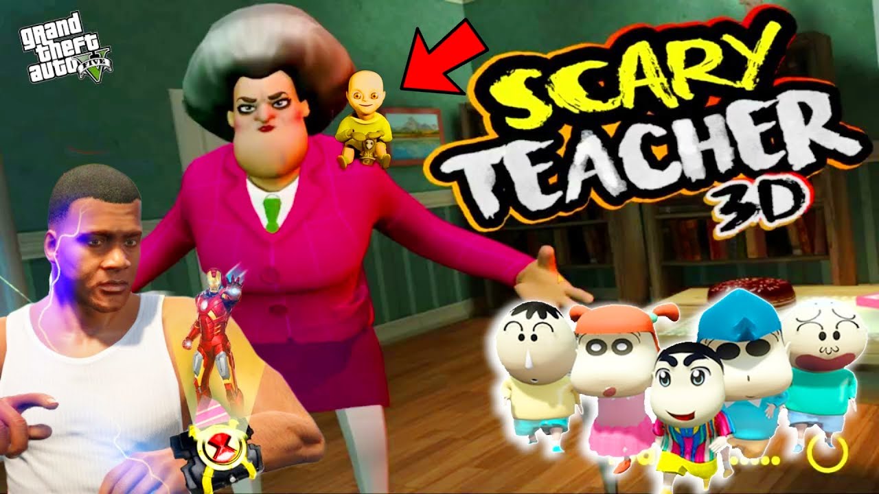 Franklin and Shinchan and his Friends Fight With Scary Teacher 3D For Save Avengers in GTA V