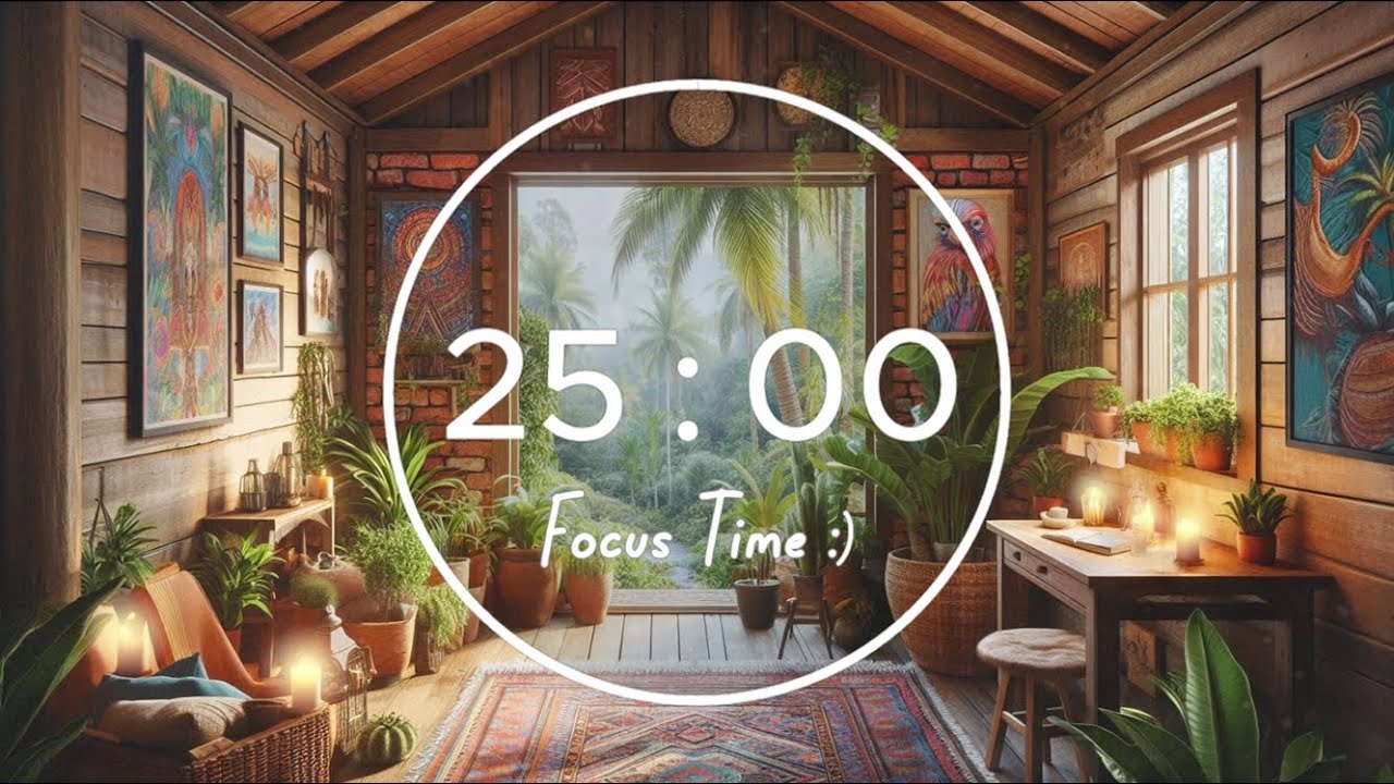 🌿 25/5 Pomodoro +Deep Focus Lofi Beats | Cozy Jungle Cabin Ambience 🍃✨