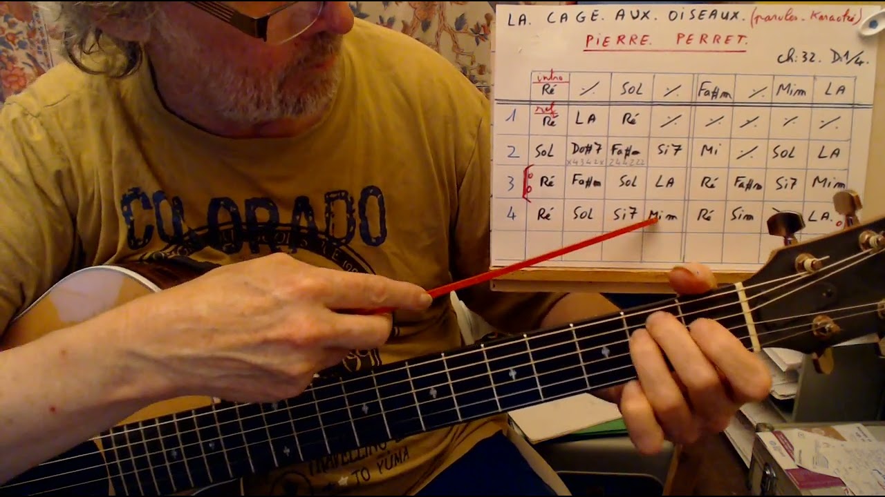 LA CAGE AUX OISEAUX DE PIERRE PERRET  //  ACCORDS GUITARE /QSQS 7 / CH : 32 / D : 0/4 .